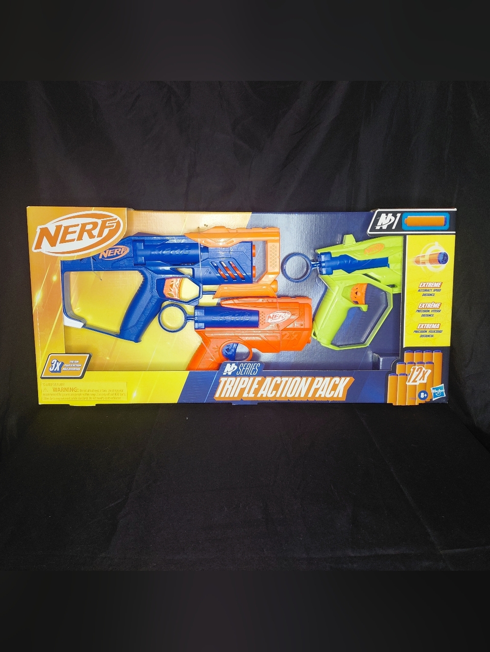 New NERF N-Strike Triple Action Pack - Blue, Orange & Green
